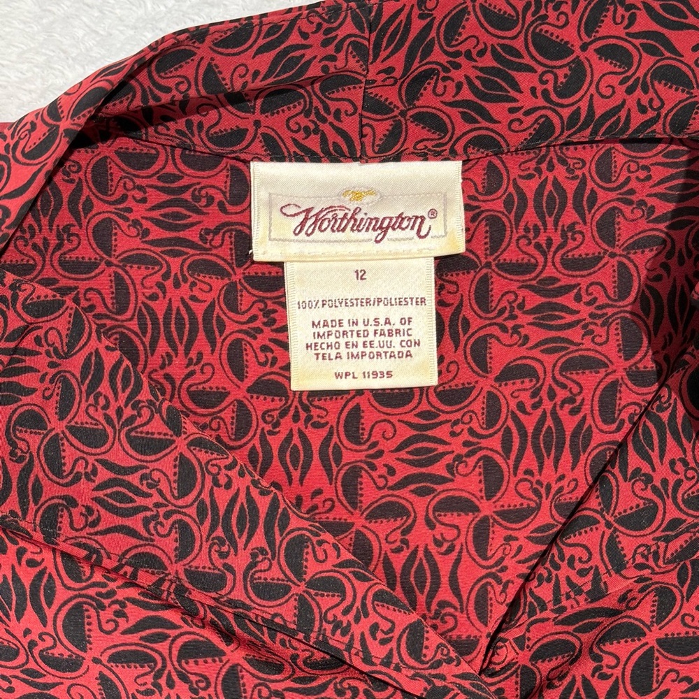 Vintage 90s Worthington Red Black Abstract Button‎ Blouse - Picture 4 of 7